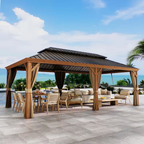12 Ft. X 22 Ft. Double Galvanized Steel Roof Aluminum Frame Outdoor Patio Hardtop Gazebo Wooden Finish Coated