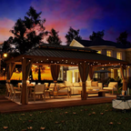 12 Ft. X 22 Ft. Double Galvanized Steel Roof Aluminum Frame Outdoor Patio Hardtop Gazebo Wooden Finish Coated