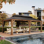 12 Ft. X 22 Ft. Double Galvanized Steel Roof Aluminum Frame Outdoor Patio Hardtop Gazebo Wooden Finish Coated