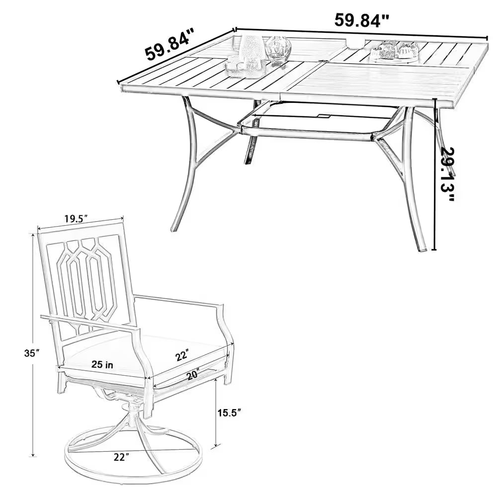 9-Piece Metal Square Outdoor Dining Set with Table and Swivel Chairs with Beige Cushions