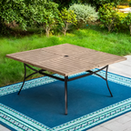 9-Piece Metal Outdoor Dining Set with Square Table and Swivel Chairs with Beige Cushions