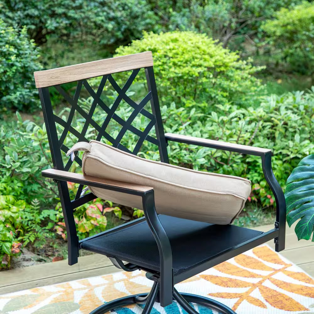 9-Piece Metal Outdoor Dining Set with Square Table and Swivel Chairs with Beige Cushions