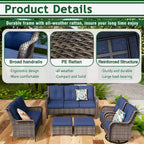 Patio Furniture Set 6-Piece Outdoor Patio Conversation Set with Blue Cushions Lawn Furniture