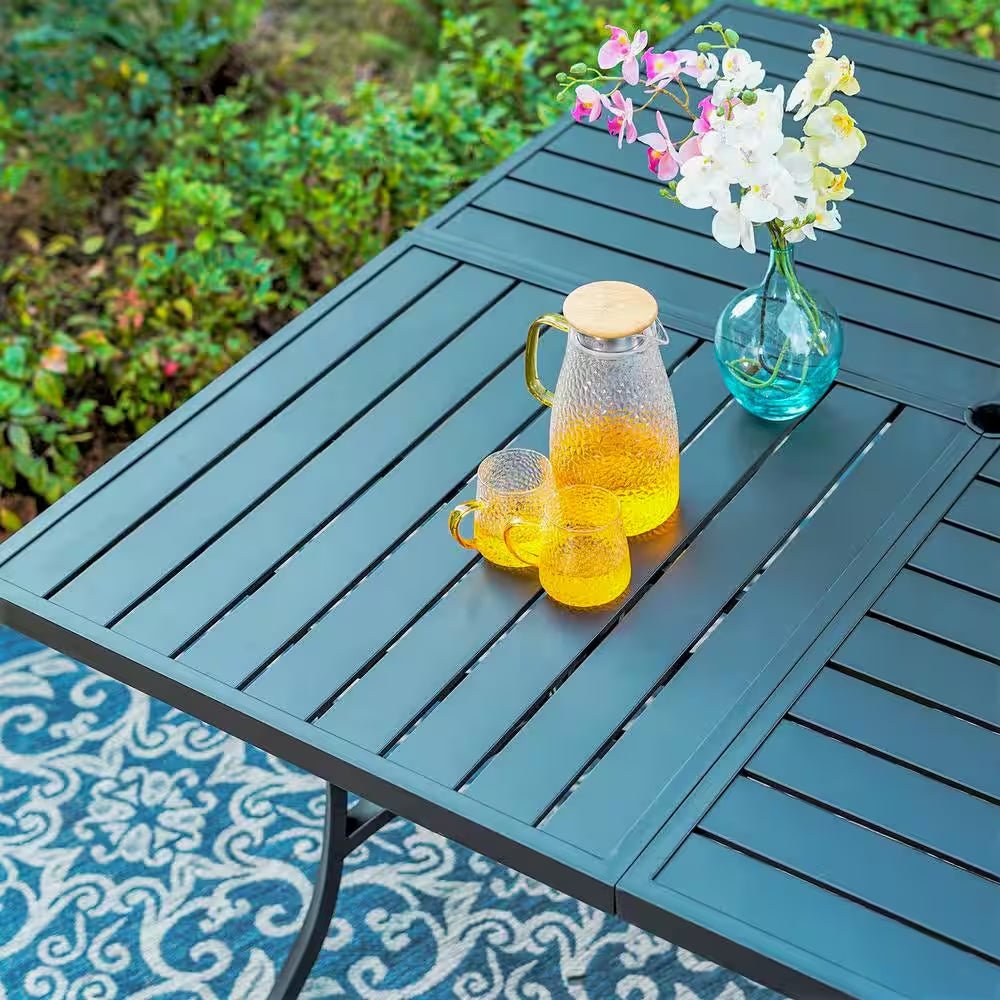 9-Piece Metal Square Outdoor Dining Set with Table and Swivel Chairs with Beige Cushions