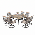 9-Piece Metal Outdoor Dining Set with Square Table and Swivel Chairs with Beige Cushions
