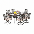 9-Piece Metal Square Outdoor Dining Set with Table and Swivel Chairs with Beige Cushions
