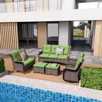 Patio Furniture Set 6-Piece Outdoor Patio Conversation Set with Green Cushions Lawn Furniture