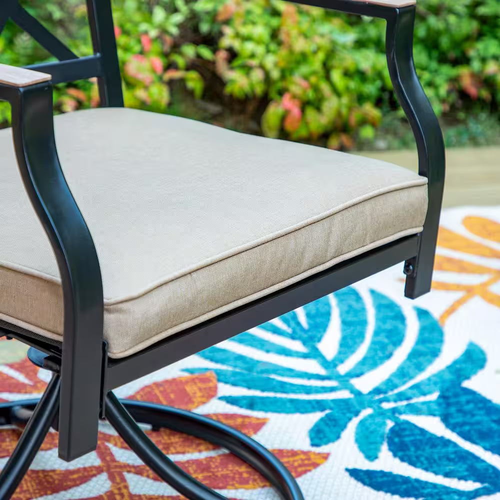 9-Piece Metal Outdoor Dining Set with Square Table and Swivel Chairs with Beige Cushions