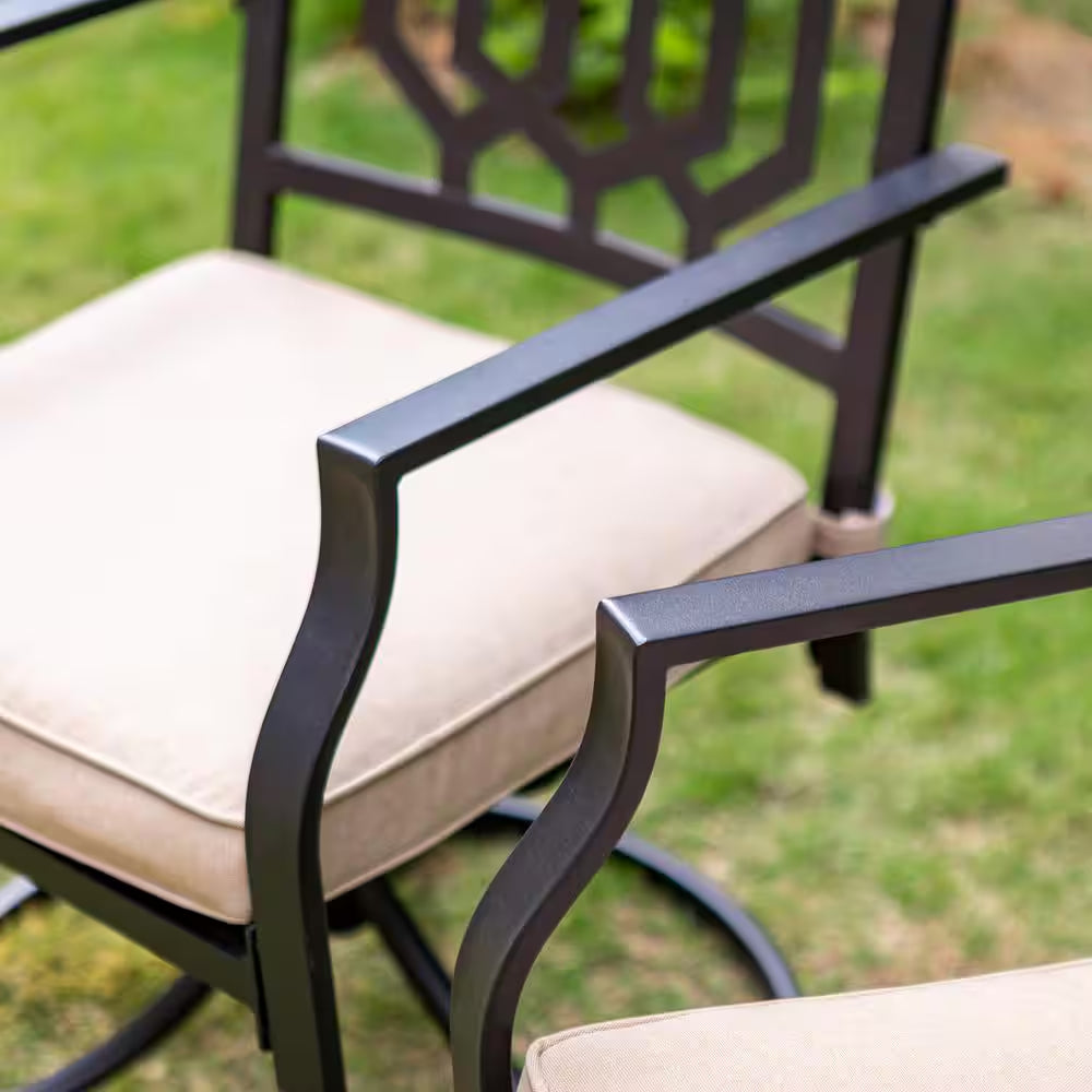 9-Piece Metal Square Outdoor Dining Set with Table and Swivel Chairs with Beige Cushions