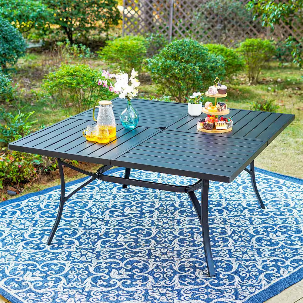 9-Piece Metal Square Outdoor Dining Set with Table and Swivel Chairs with Beige Cushions