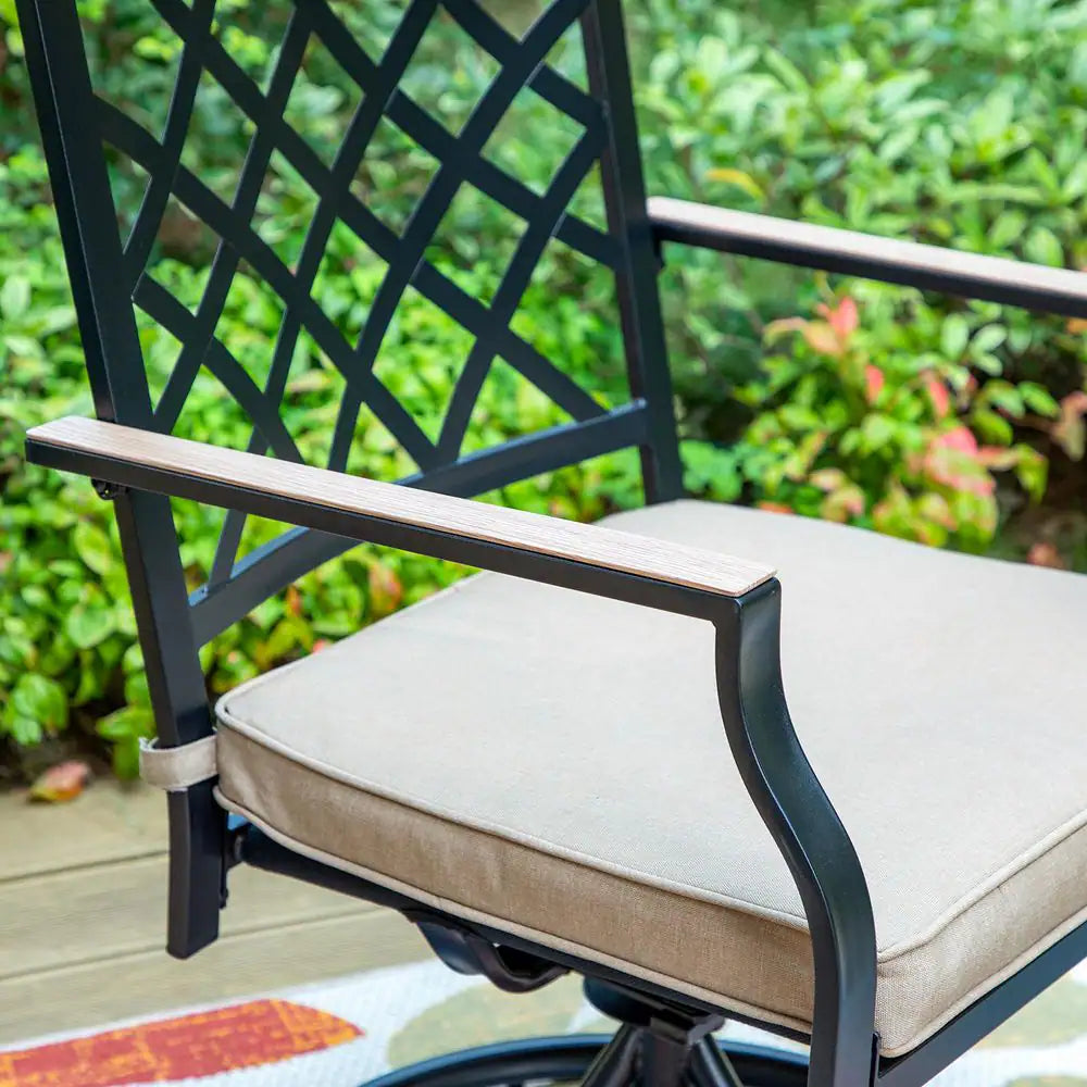 9-Piece Metal Outdoor Dining Set with Square Table and Swivel Chairs with Beige Cushions