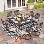 9-Piece Metal Square Outdoor Dining Set with Table and Swivel Chairs with Beige Cushions