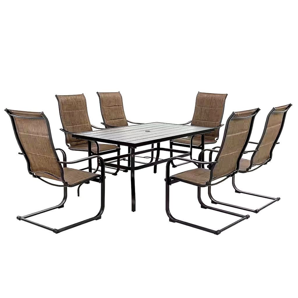 7-Piece Rectangle Outdoor Patio Dining Set with Padded Sling Chairs