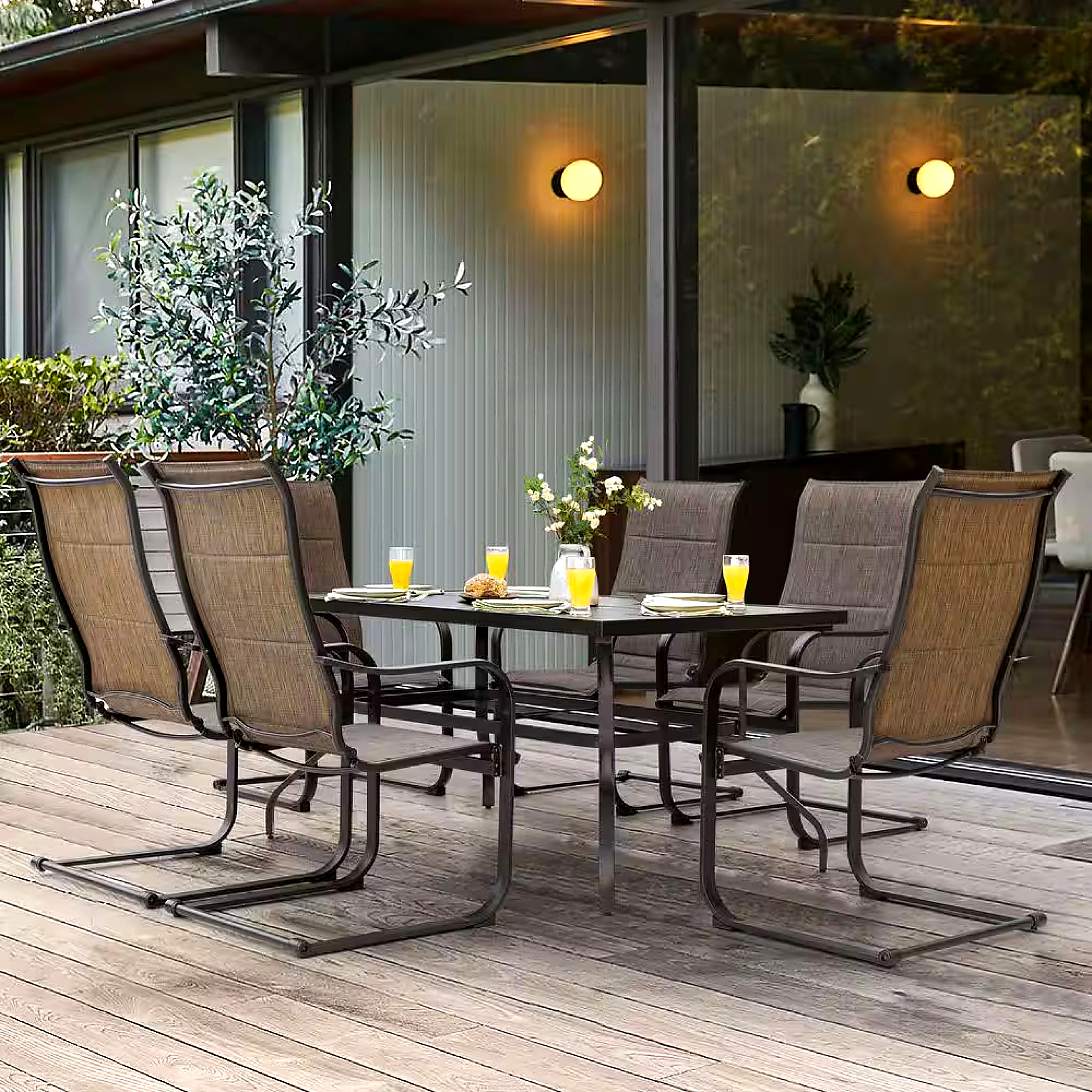 7-Piece Rectangle Outdoor Patio Dining Set with Padded Sling Chairs