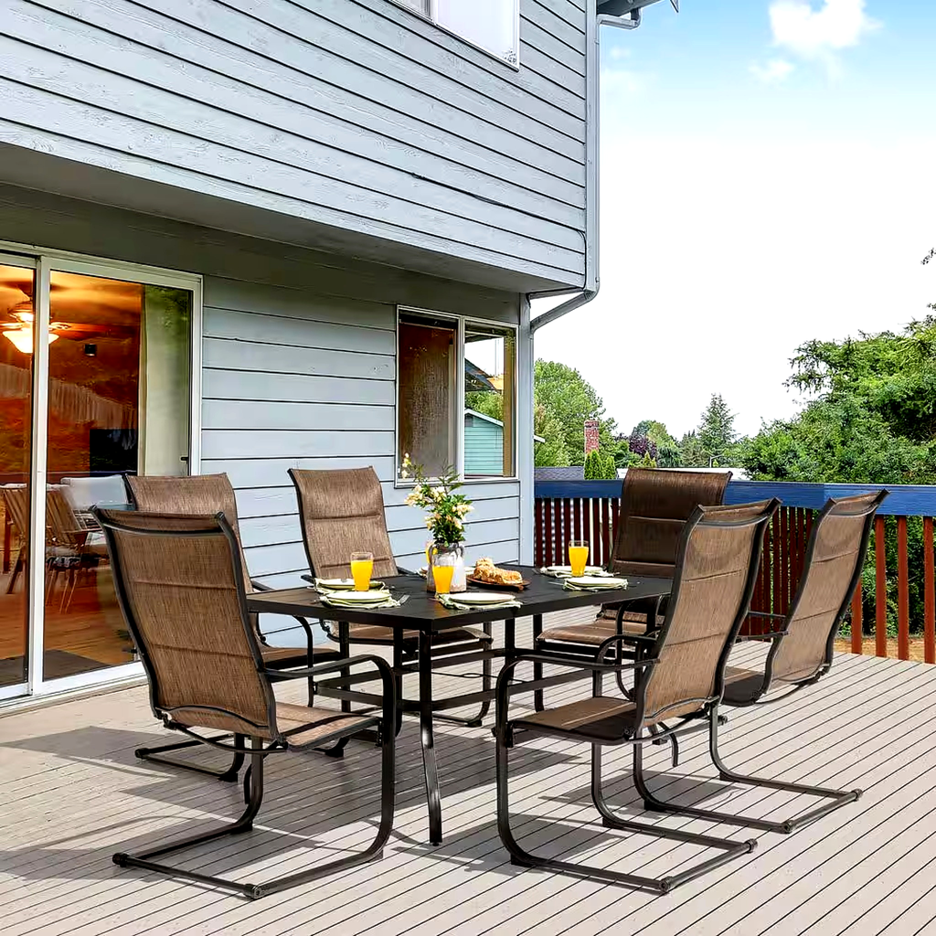 7-Piece Rectangle Outdoor Patio Dining Set with Padded Sling Chairs